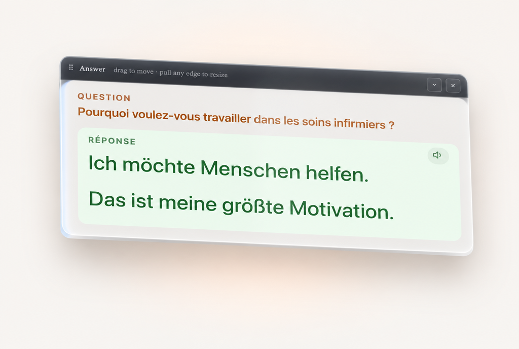Fenêtre de réponse DEBOB2 avec une question traduite et une réponse courte en allemand